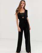 In The Style Billie Faiers Lace Plunge Jumpsuit - Black