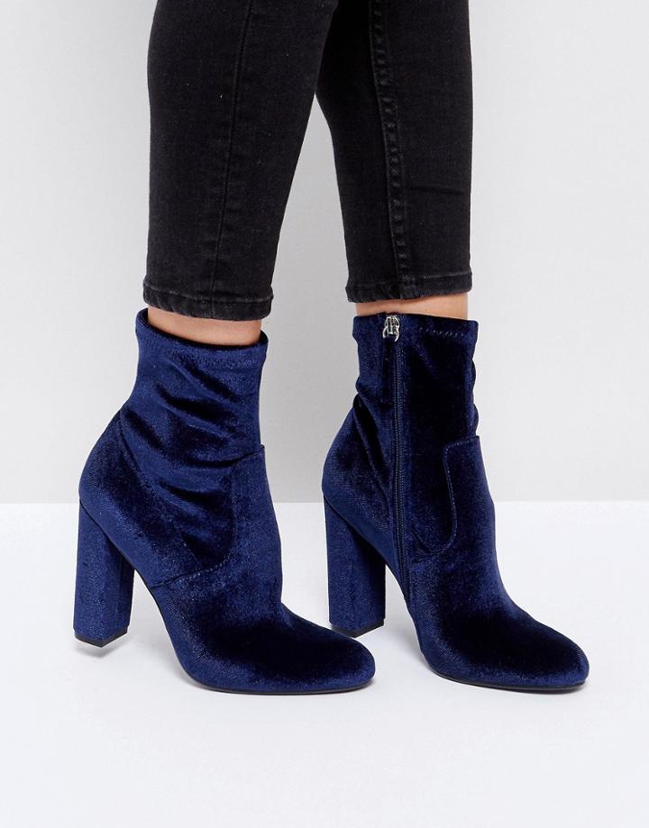 Steve Madden Editt Velvet Heeled Boots - Navy