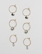 Asos Pack Of 3 Fine Charm Hoop Earrings - Multi
