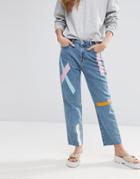 Pull & Bear Painted Stripe Jeans - Blue