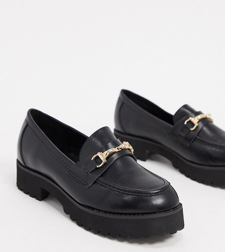 Raid Wide Fit Empire Chunky Loafers In Black With Gold Snaffle