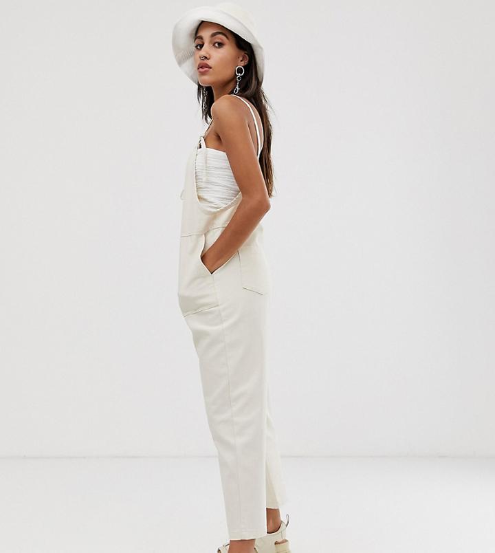 Bershka Strappy Jumpsuit In Ecru - White