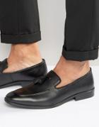 Asos Tassel Loafers In Black Leather With Apron Toe - Black