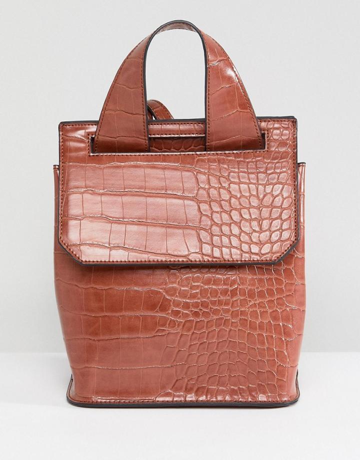 Asos Mini Croc Backpack In Tan - Tan