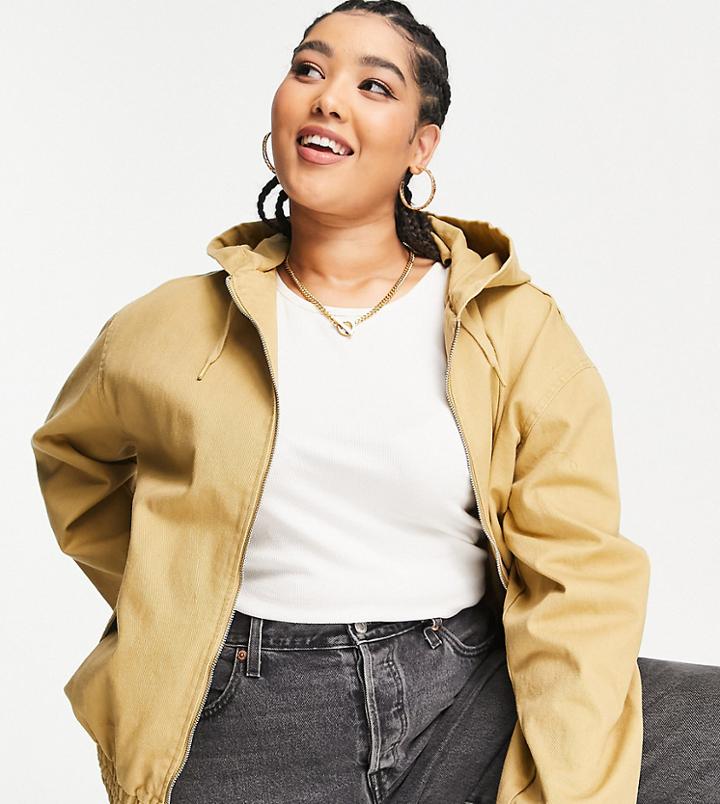 Asos Design Curve Canvas Oversized Bomber Jacket In Stone-brown