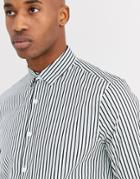 Asos Design Slim Fit Stripe Shirt In Green & Navy-multi
