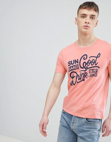 Esprit T-shirt With Sun And Sand Print In Fluro Orange - Pink