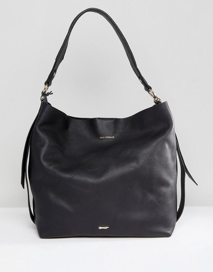 Paul Costelloe Real Leather Slouchy Shoulder Bag In Black - Black