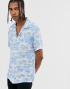 Allsaints Revere Collar Shirt With Postcard Print In Blue - Blue