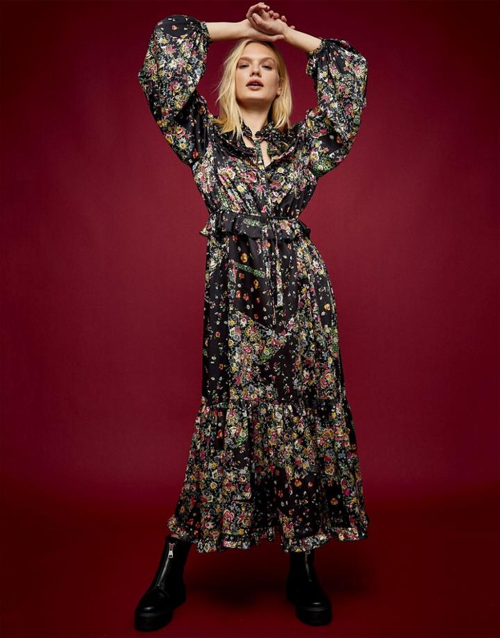Topshop Idol Ruffle Patchwork Print Midi Dress In Multi