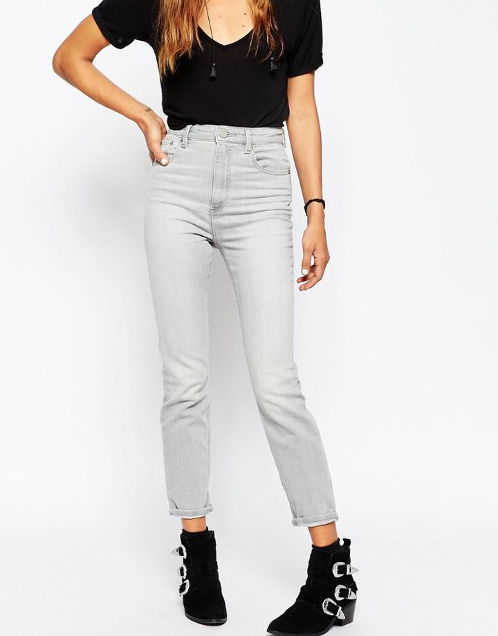 Asos Farleigh High Waist Slim Mom Jeans In Smoky Falls Gray Wash - Falls Grey
