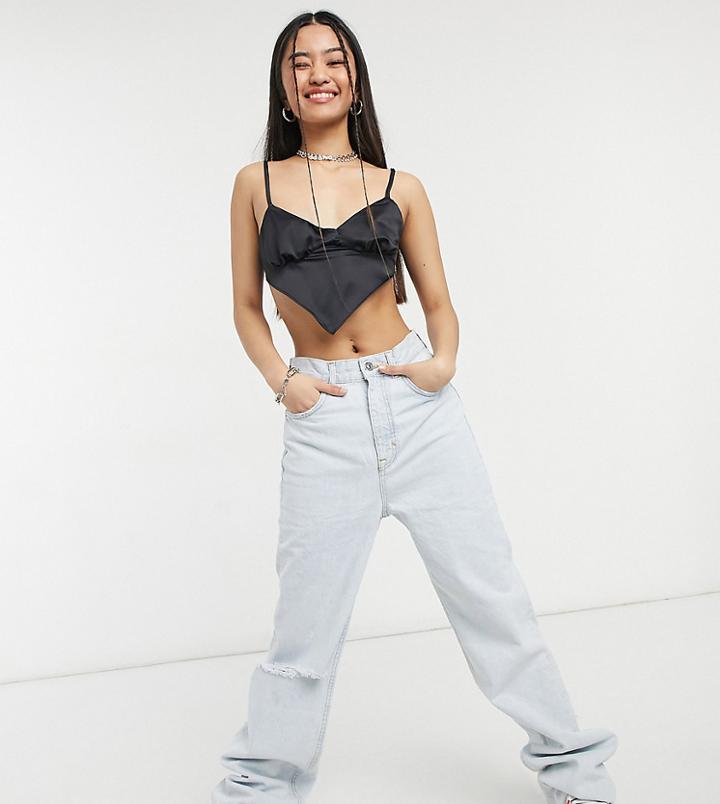 Collusion Seamed Cup 90's Satin Scarf Top In Black-brown