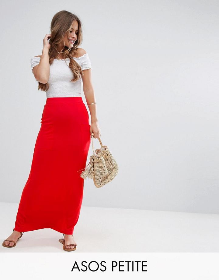 Asos Petite Jersey Maxi Skirt With Pockets - Pink