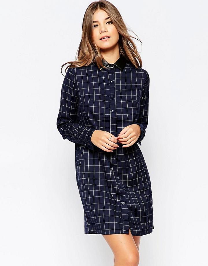 Poppy Lux Tamara Shirt Dress In Check - Navy