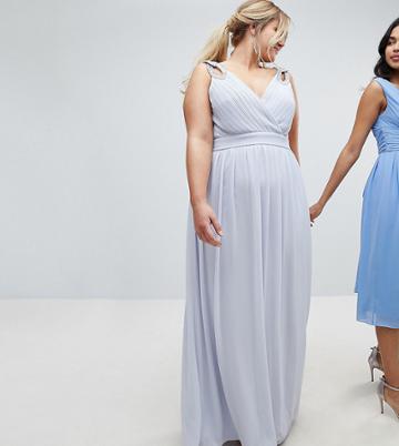 Tfnc Plus Wedding Wrap Front Maxi Dress With Embellishment - Gray