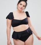 Asos Design Curve Recycled Floaty Cap Sleeve Bikini Top In Black