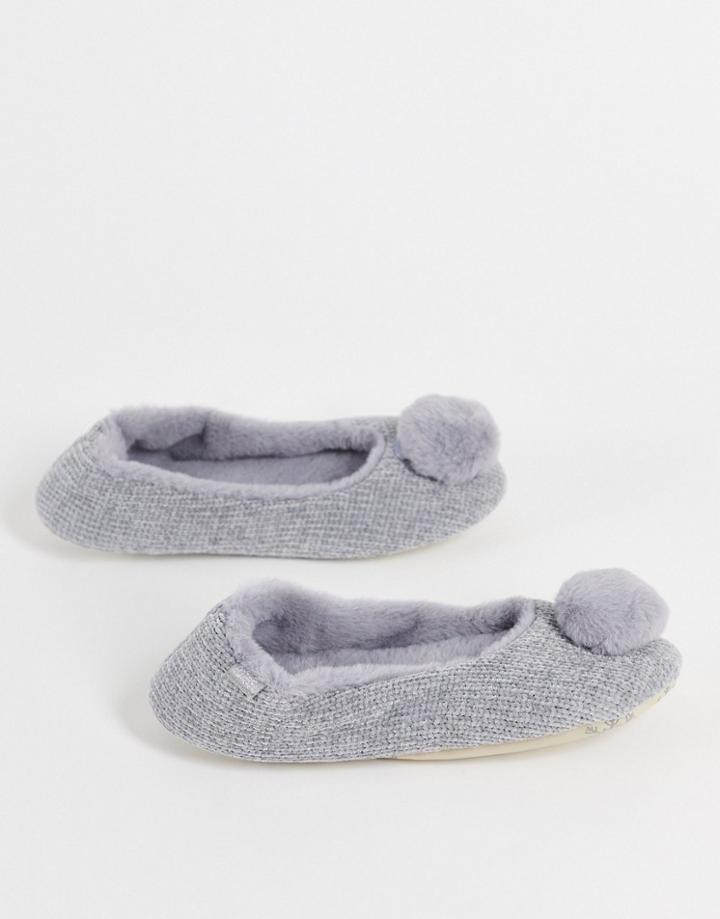 Totes Fur Pom Pom Ballet Slipper In Gray