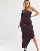 Scarlet Rocks Glitter One Shoulder Jersey Maxi Dress In Purple