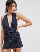 Unique21 Plunge Backless Romper - Navy