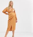 Asos Design Maternity Midi Batwing Dress With Blossom Floral Embroidery - Orange