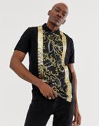 Asos Design Relaxed Fit Polo With Print And Sequins-black