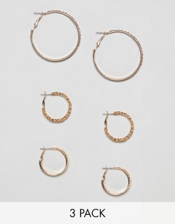 Bershka Multi Size Hoop Earrings X3 - Gold