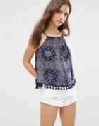 Influence Print Tassle Top - Blue