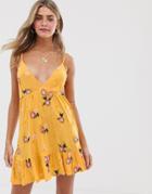 Asos Design Embroidered Slub Cami Smock Sundress-yellow