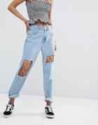 Milk It Vintage Straight Leg Jeans With Beading - Blue