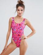 Asos 80s Sprinkles Print Swimsuit - Pink