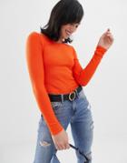 Stradivarius Basic Long Sleeve Top In Orange - Orange