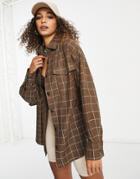 Asos Design Tailored Suit Shacket In Brown Grid