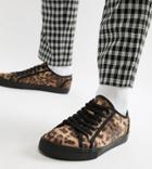 Asos Design Wide Fit Plimsolls In Leopard Print - Black