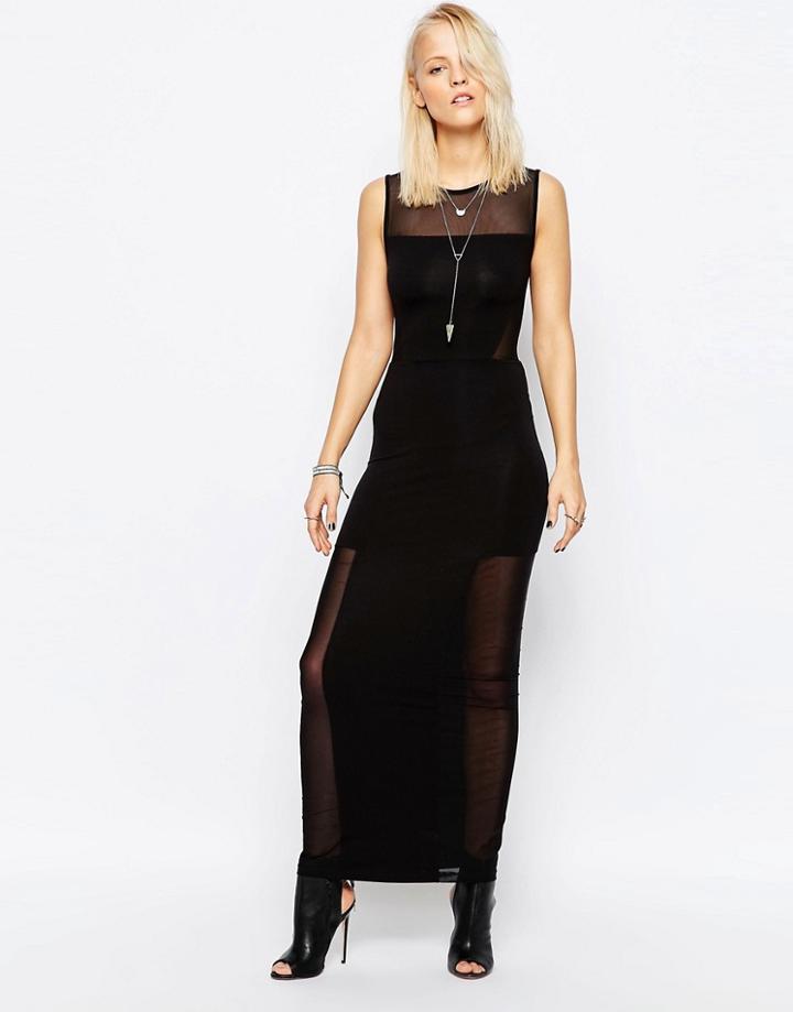Religion Satisfy Maxi Dress With Mesh Insert - Jet Black