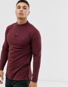 Soul Star Fitted Jersey Long Sleeve Polo In Burgundy
