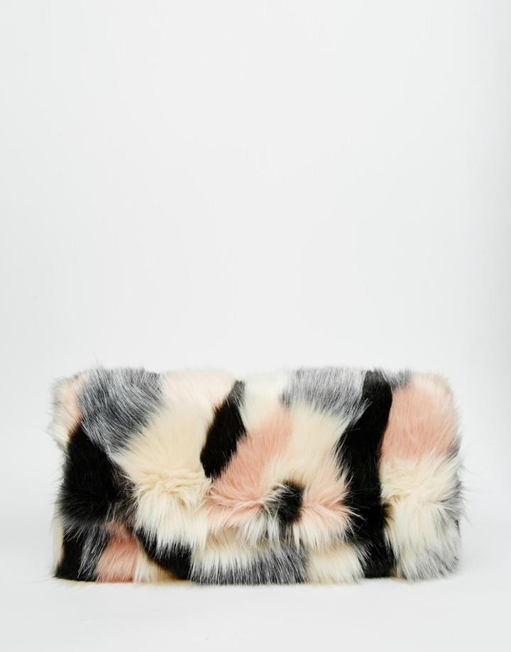 Asos Co-ord Faux Fur Blocked Clutch Bag - Multi