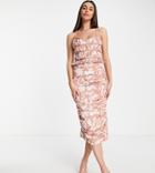 Asos Design Tall Ruched Bodice Drape Midi Dress In Print-multi