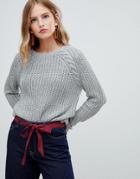 Only Cable Knit Sweater With Shoulder Detail - Gray