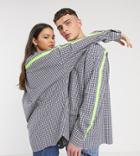 Collusion Unisex Drop Shoulder Oversized Check Shirt With Fluro Taping-blue