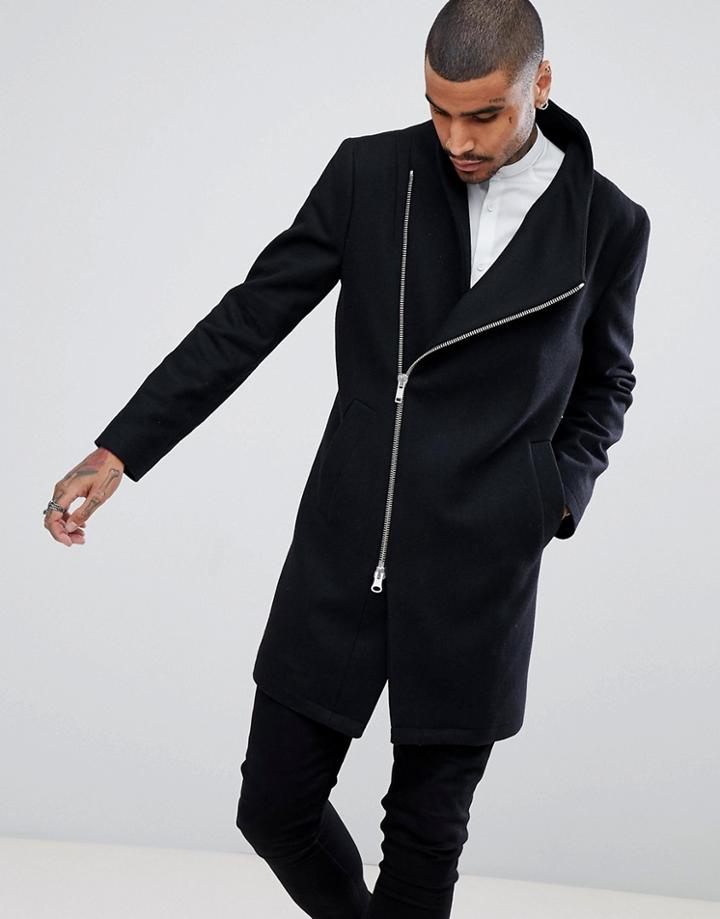 Religion Coat With Asymmetric Zip - Black