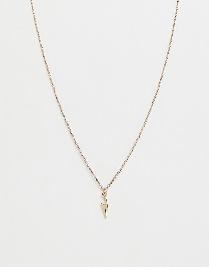 Asos Design Necklace With Ditsy Lightning Bolt In Gold Tone - Gold