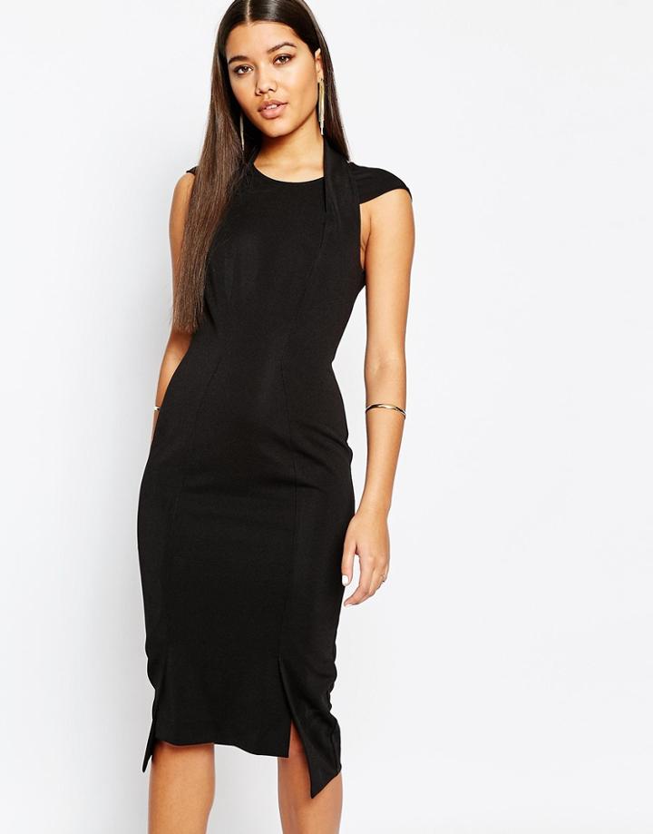 Aqaq Hoven Midi Dress With Deep V Back - Black