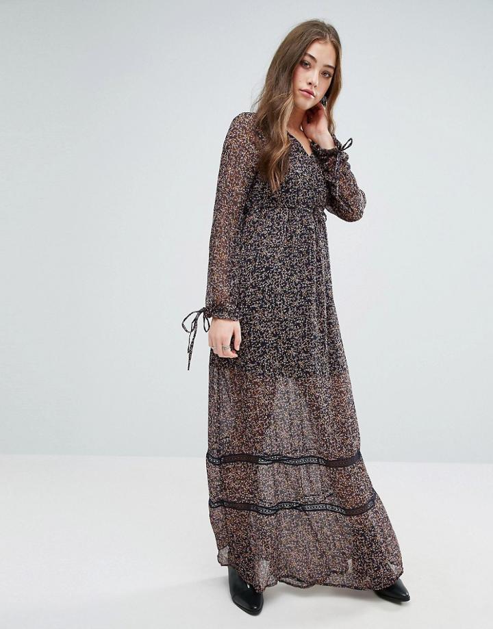 Vero Moda Fabs Ditsy Floral Peasant Sleeve Maxi Dress - Navy