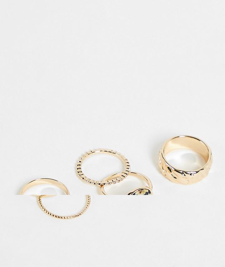 Topshop Beachcomb 5 X Multipack Rings In Gold