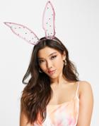Asos Design Headband With Crystal Bunny Ears-pink