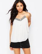 Daisy Street Cami Top With Botton Front And Metallic Trim - White