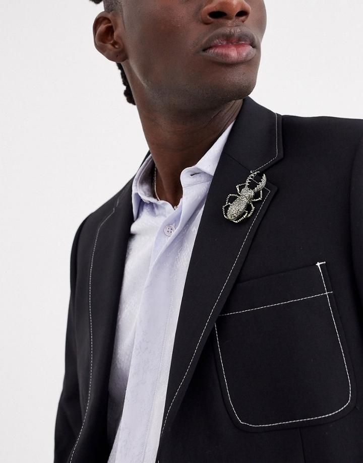 Asos Design Brooch With Crystal Beetle-gold