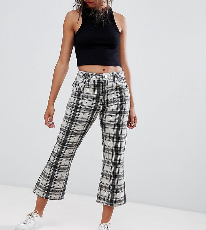 Asos Design Petite Crop Kick Flare Jeans In Mono Check Print-multi