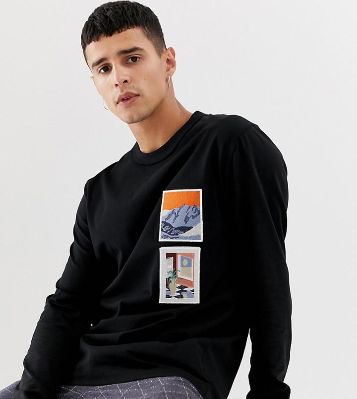 Noak Relaxed Fit Long Sleeve T-shirt With Patches - Black