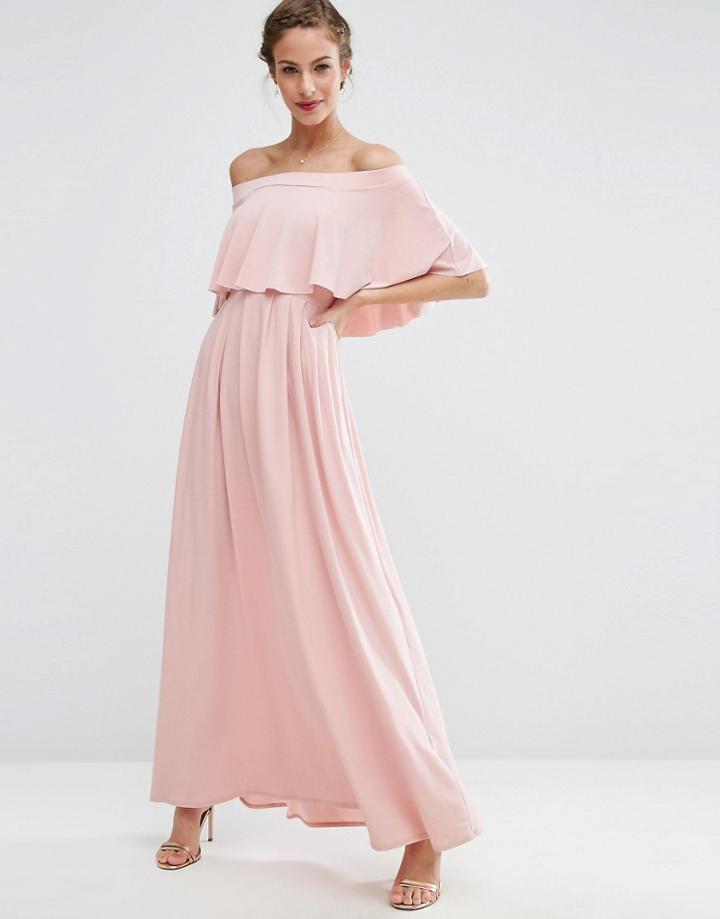 Asos Wedding Off Shoulder Frill Maxi Dress - Pink